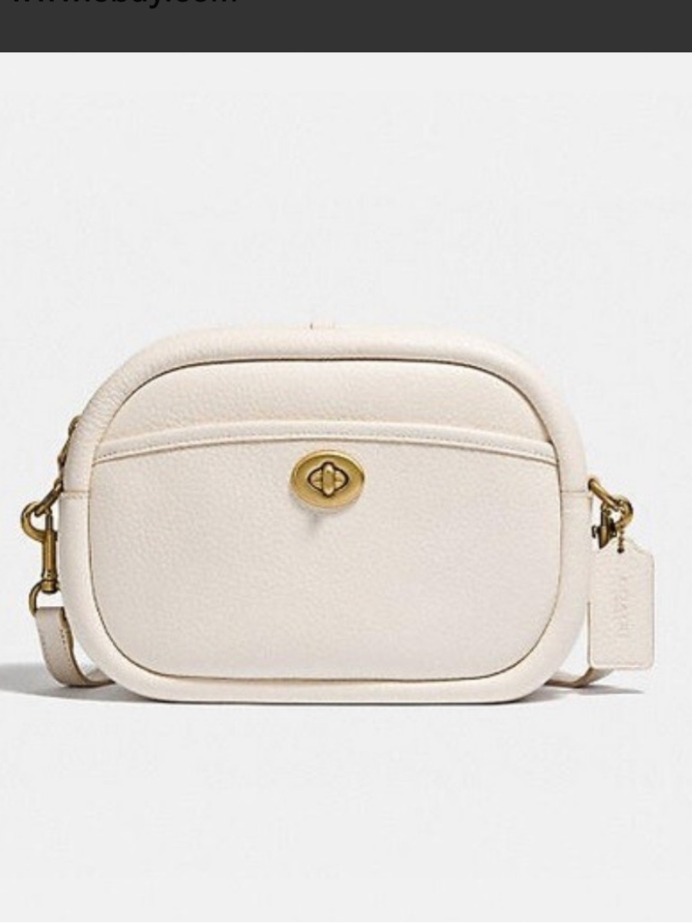 COACH CAMERA BAG PEBBLED LEATHER IN CHALK COLOR BRASS TURN LOCK CROSSBODY
